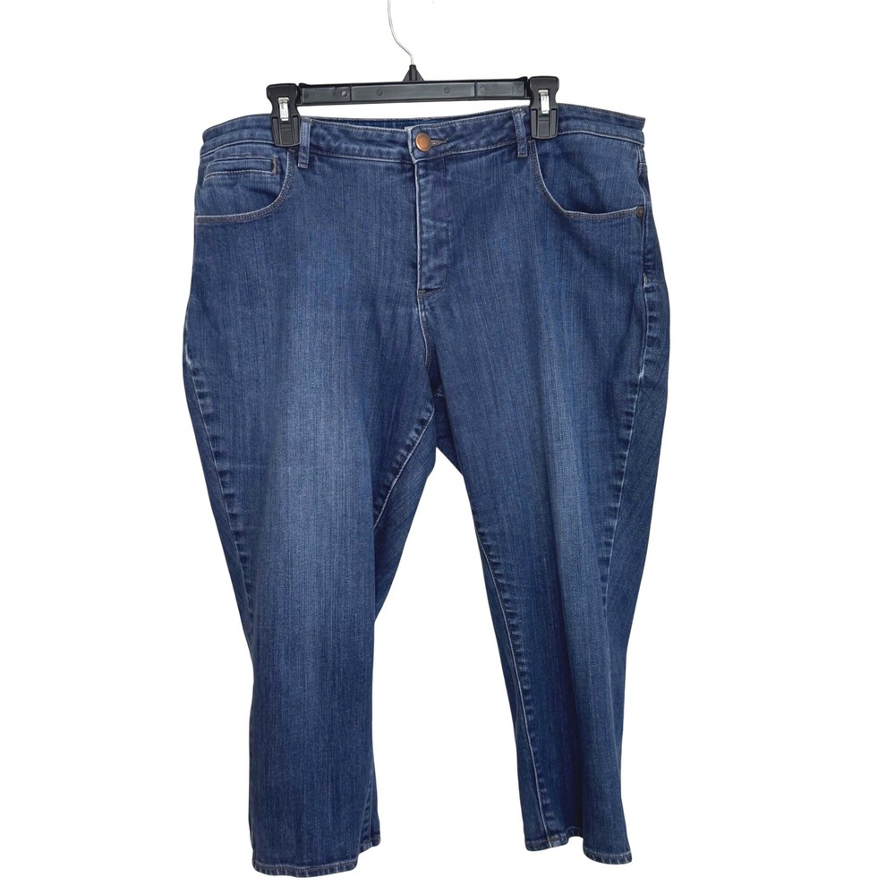 Classic Cropped Straight Leg Jeans Blue Cotton Coldwater Creek Stretch 18 Womens